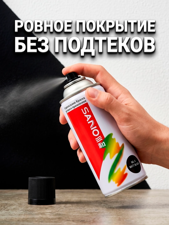 Sanio aerozol bo‘yoq mat qora No.4, 350 ml