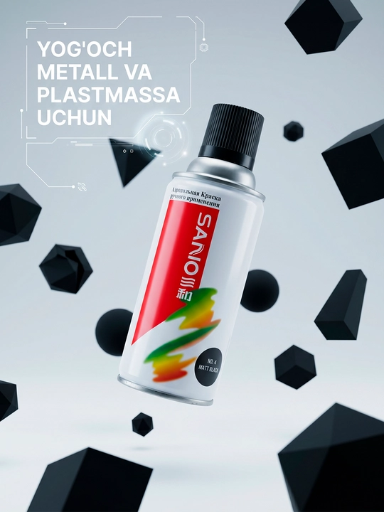 Sanio aerozol bo‘yoq mat qora No.4, 350 ml