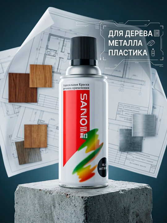 Sanio aerozol bo‘yoq mat qora No.4, 350 ml