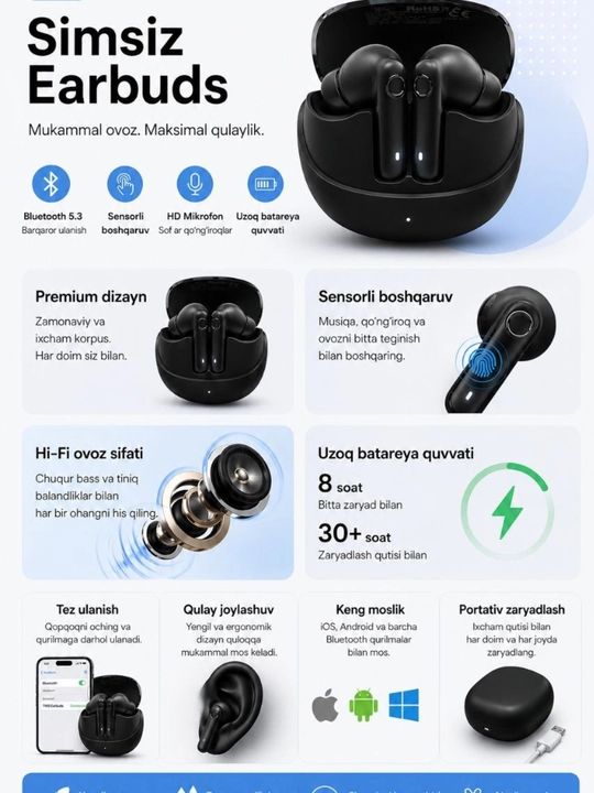 Simsiz Bluetooth Quloqchin5.4 , ENC , shovqinni bekor qiluvchi super quloqchinlar
