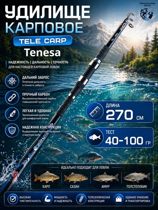 Удилище карповое Tenesa Tele Carp TC, 40-100 г - 