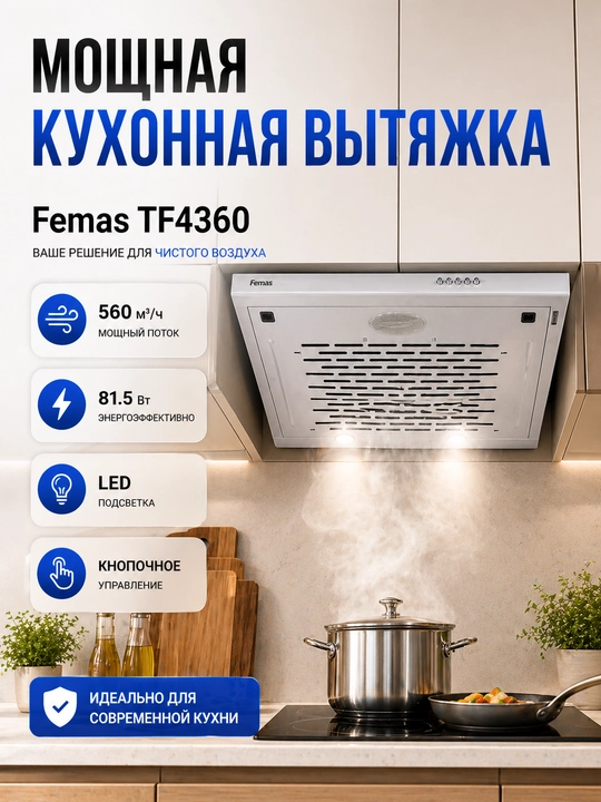 Oshxona uchun dudburon Femas TF4360, LED yoritish, 120 mm - 