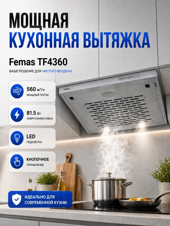 Oshxona uchun dudburon Femas TF4360, LED yoritish, 120 mm - 