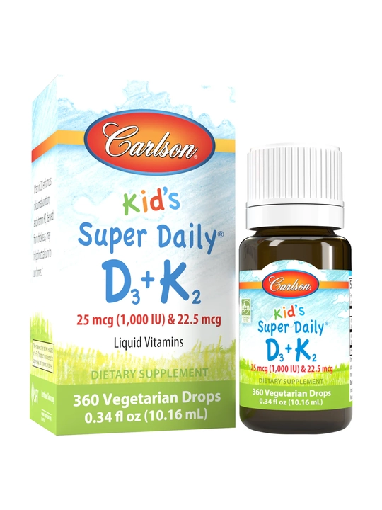 Carlson, Kid's Super Daily D3 + K2, витамин Д3 для детей, 1000 МЕ, 10.16 мл, США