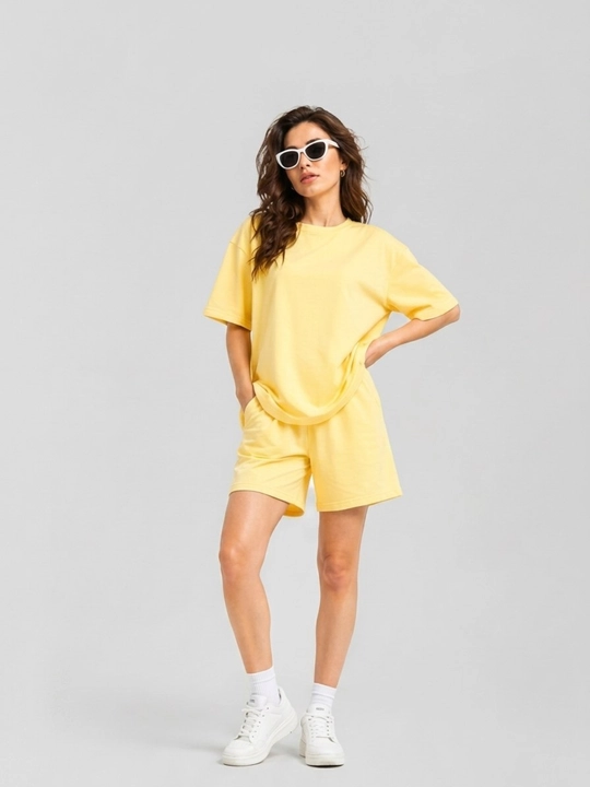 Ayollar uchun futbolka va shortik to‘plam oversize 100% paxta sela bahor-yoz kundalik