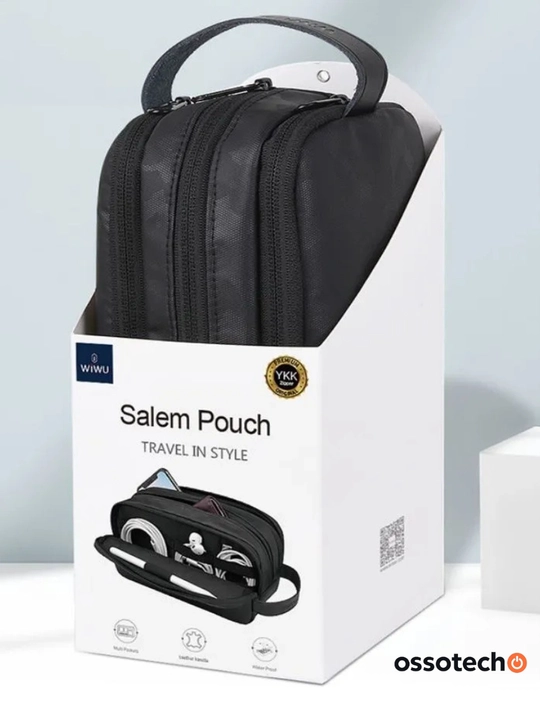 WiWU "Salem Travel Pouch" sayohat sumkasi, qora-yashil rangda, 23 sm x 12,5 sm x 10 sm - 