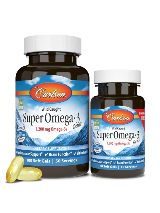 Carlson, Super Omega 3, Омега-3 из дикой рыбы, 1200 мг, рыбий жир, мягкие капсулы, США