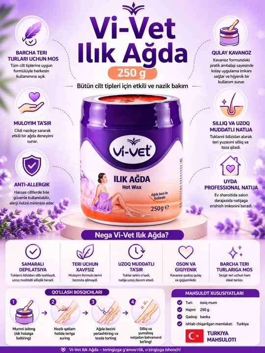 Vi-Vet Ilık Ağda 250g shugaring  — barcha teri turlari uchun issiq mum - 