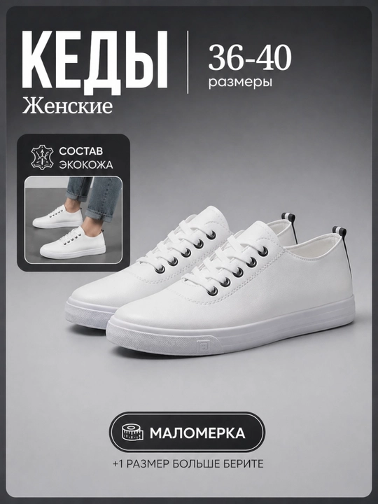 Женские кеды, размер 36-40, для весны, лета, осени, маломерят на один размер - 