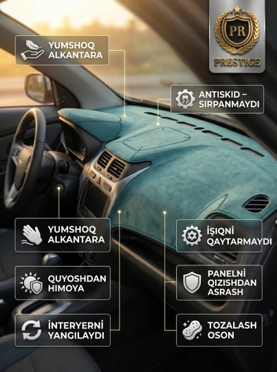 Накидка на панель приборов Алькантара, защитный коврик для Chevrolet и иномарок — PREST01-TARPEDA1-МЕНТОЛ-ONIX