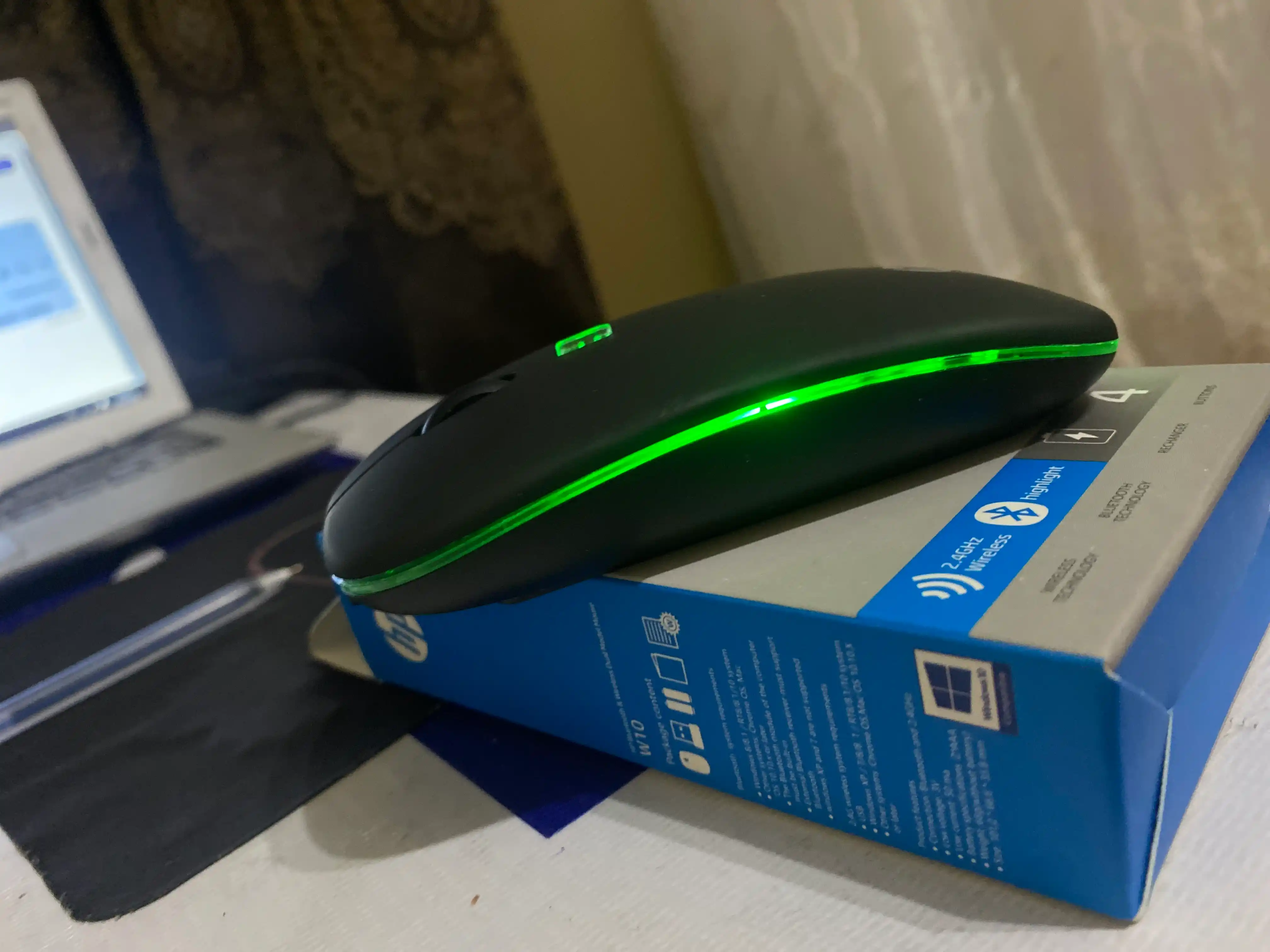 Simsiz kompyuter sichqoncha, RGB yoritgich bilan, shovqinsiz, Type-C orqali zaryadlash
