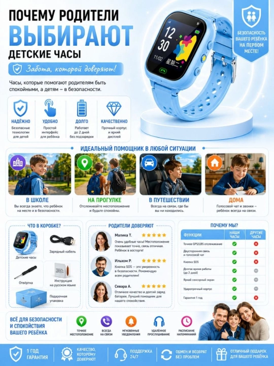Bolalar smart soati, SIM kartada ishlaydi, ilova orqali masofadan boshqarish