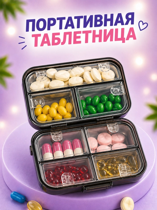 Tabletka qutisi, tabletkalar uchun organayzer, dorilar uchun idish, vitaminlar uchun quti