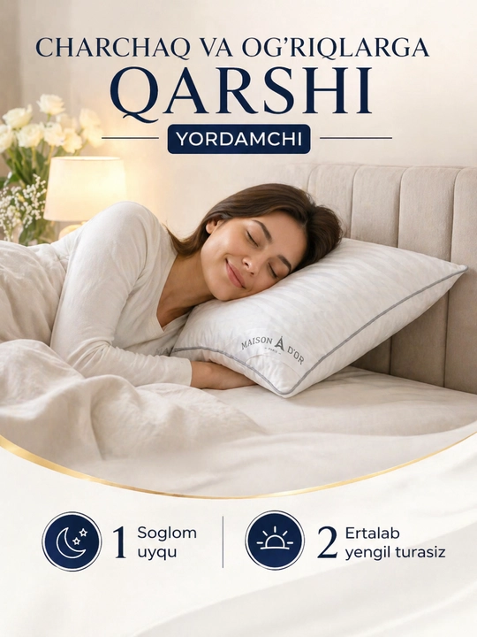 Ortopedik yostiq 2 dona, bo'yin og'rig'iga qarshi, gipoallergen, yumshoq 50x70