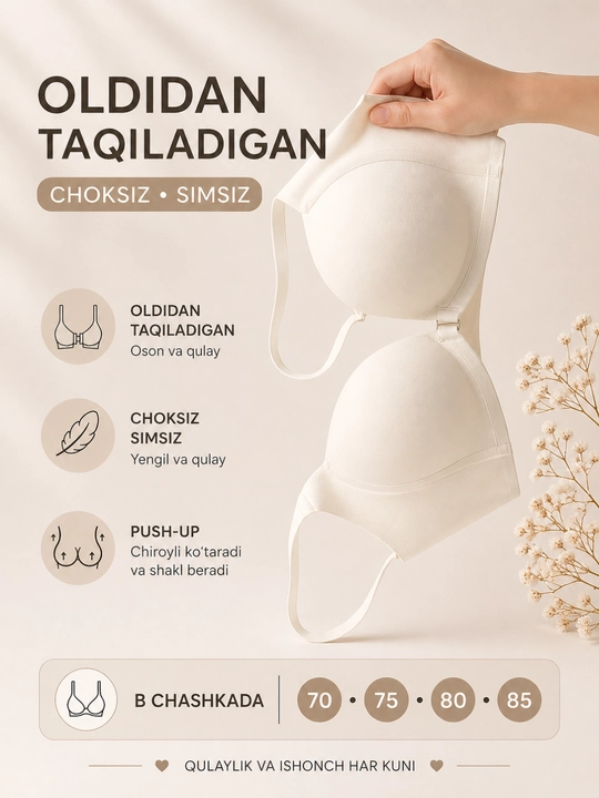 Ayollar push-up byustgalteri oldidan taqiladigan lifchik qulay, yumshoq chiroyli b chashka