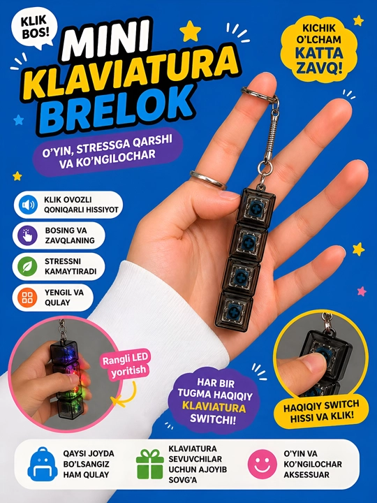 Yoritgichli antistress switch klaviatura-brelok — stressni kamaytirish uchun gadjet