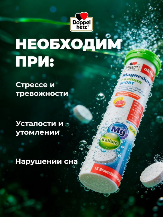 Доппельгерц Актив Магний + Калий Спорт шипучие таблетки №15