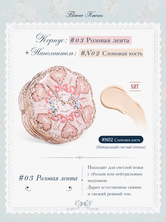 Flower Knows Bunny Garden кушон-крем — лёгкий тон, естественное покрытие, стойкость
