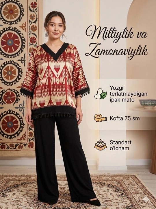 Национальный костюм, платье, прохладная ткань, блузка и брюки, повседневный двойка - 