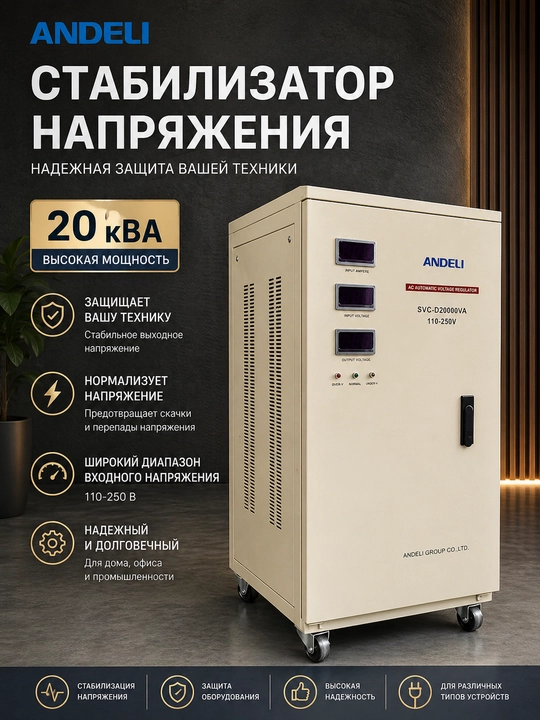 Kuchlanish stabilizatori Andeli SVC-D20000VA - 110-250V - polda turadigan - 