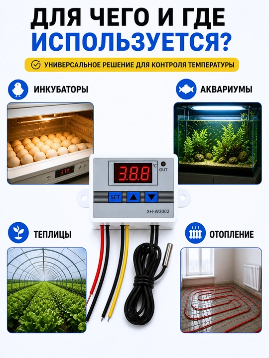 Raqamli termoregulyator XH-W3002 12V harorat datchigi bilan 10A