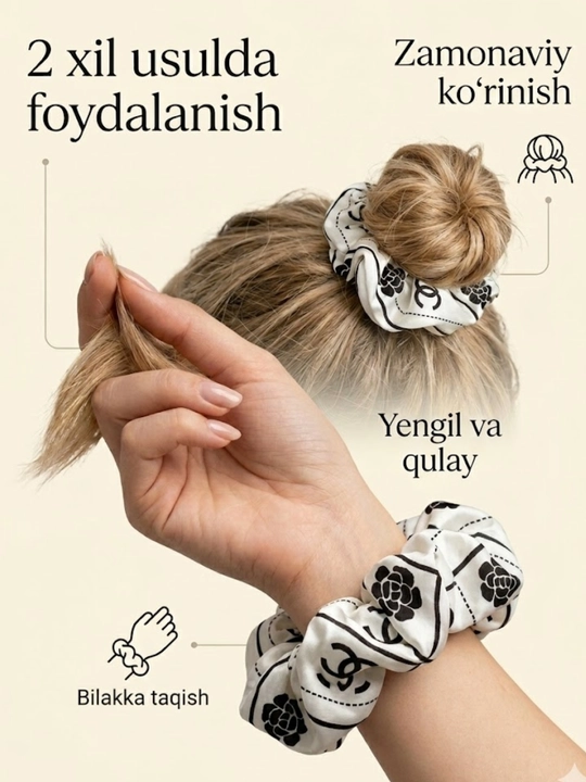 Atlas scrunchie soch rezinkasi – yumshoq va zamonaviy - 