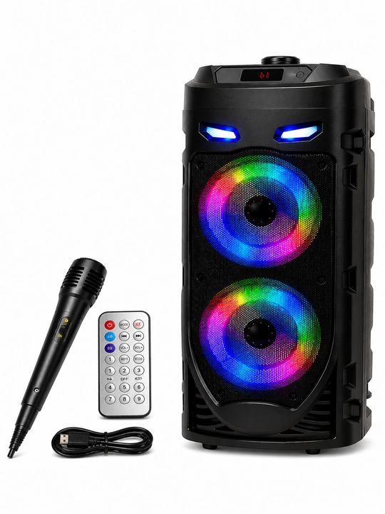 Katta Bluetooth simsiz kolonka, karaoke, RGB yoritish, mikrofon va pult bilan
