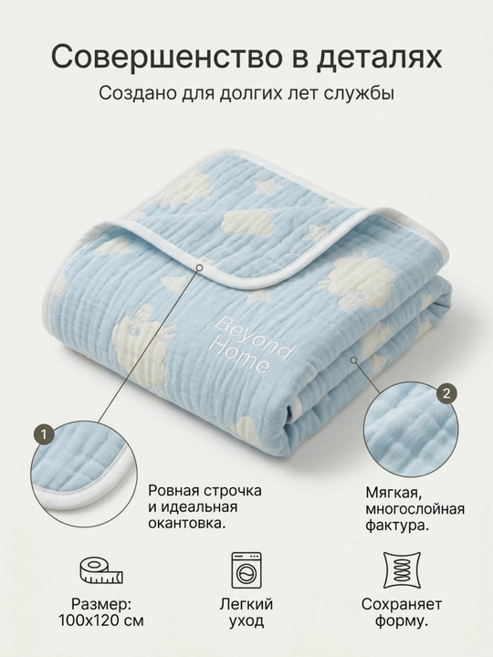 Детский плед Beyond Home 100x120 см, мягкий муслиновый плед для малышей