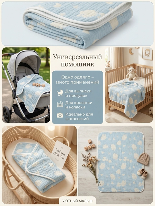 Детский плед Beyond Home 100x120 см, мягкий муслиновый плед для малышей