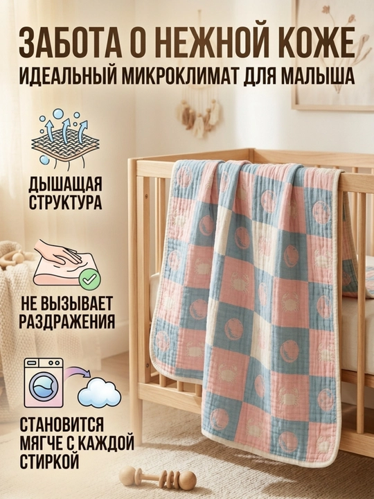 Детский плед Beyond Home 100x120 см, мягкий муслиновый плед для малышей