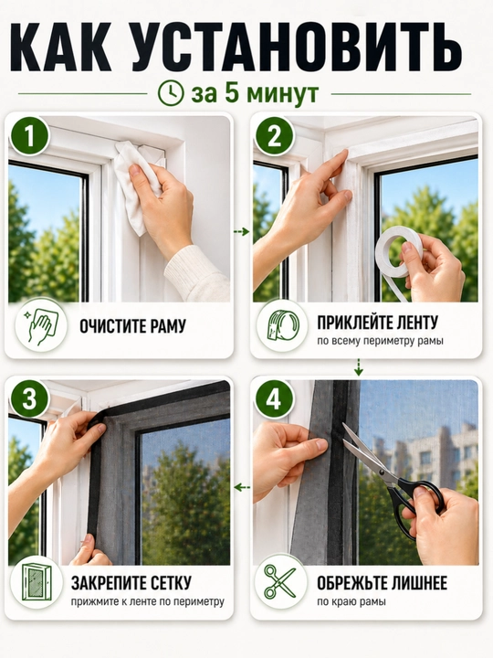 Oyna uchun lipuchkali (Velcro lentali) moskit setka, chivinlardan himoya setkasi DIY