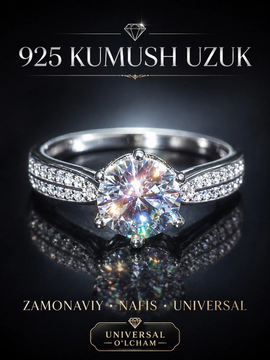 Серебряное кольцо 925 с цирконами для женщин – универсальный размер, премиальный блеск - 