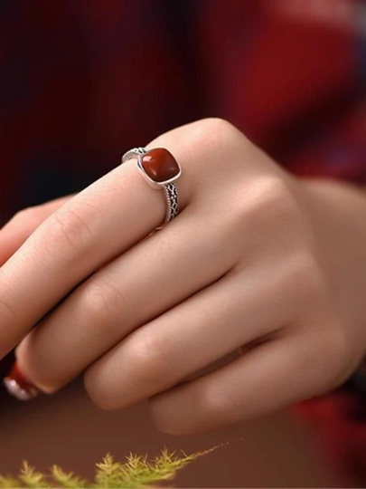 Серебряное кольцо для женщин ❤️ с красным камнем — MLUNELE-QIZILUZUK2-БАГРОВ-57
