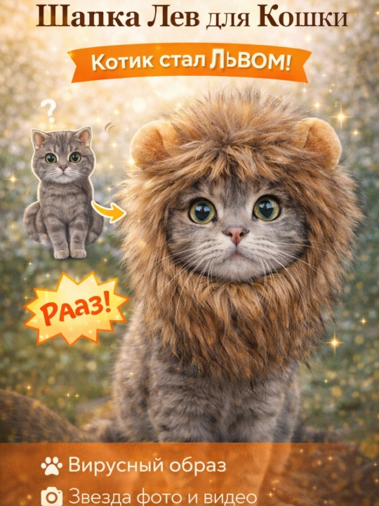 Шапка для кошки Лев, Костюм для питомца