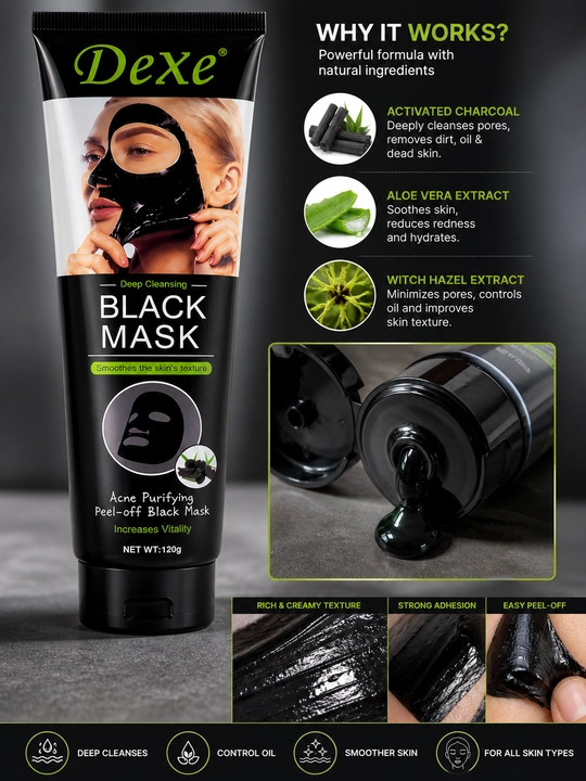 Маска для лица Dexe Black и Gold, очищающая и увлажняющая, 120 г