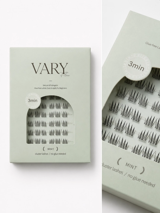 VARY FLOW MINT o‘zi yopishadigan kiprik tutamlari, yelimsiz, 10 qator