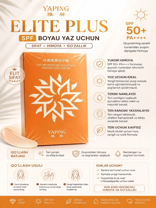 SPF 50 quyoshdan himoya kremi yuz va tana uchun