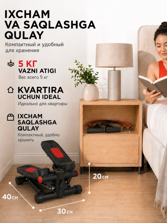 Stepper PRO espanderlar bilan, kardio, fitnes, oyoqlar va vazn yo‘qotish trenajyori