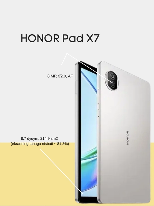 Планшет HonorPad X7 , прочная и надежная конструкция, полностью металлическая задняя панель - 