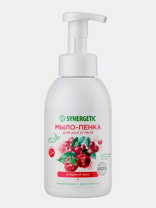 Qo‘l va tana uchun bolalar sovun-ko‘piklari SYNERGETIC Rezavor meva muss, 500 ml