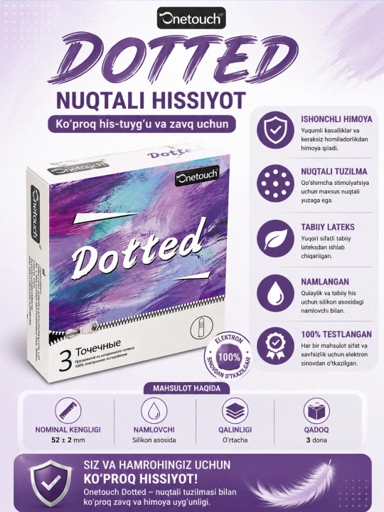 OneTouch Classic prezervativlari, 3 dona — klassik shakl, silikon moyli, ishonchli himoya - 