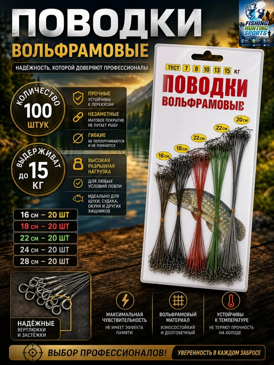 Вольфрамовые поводки 100 шт - 