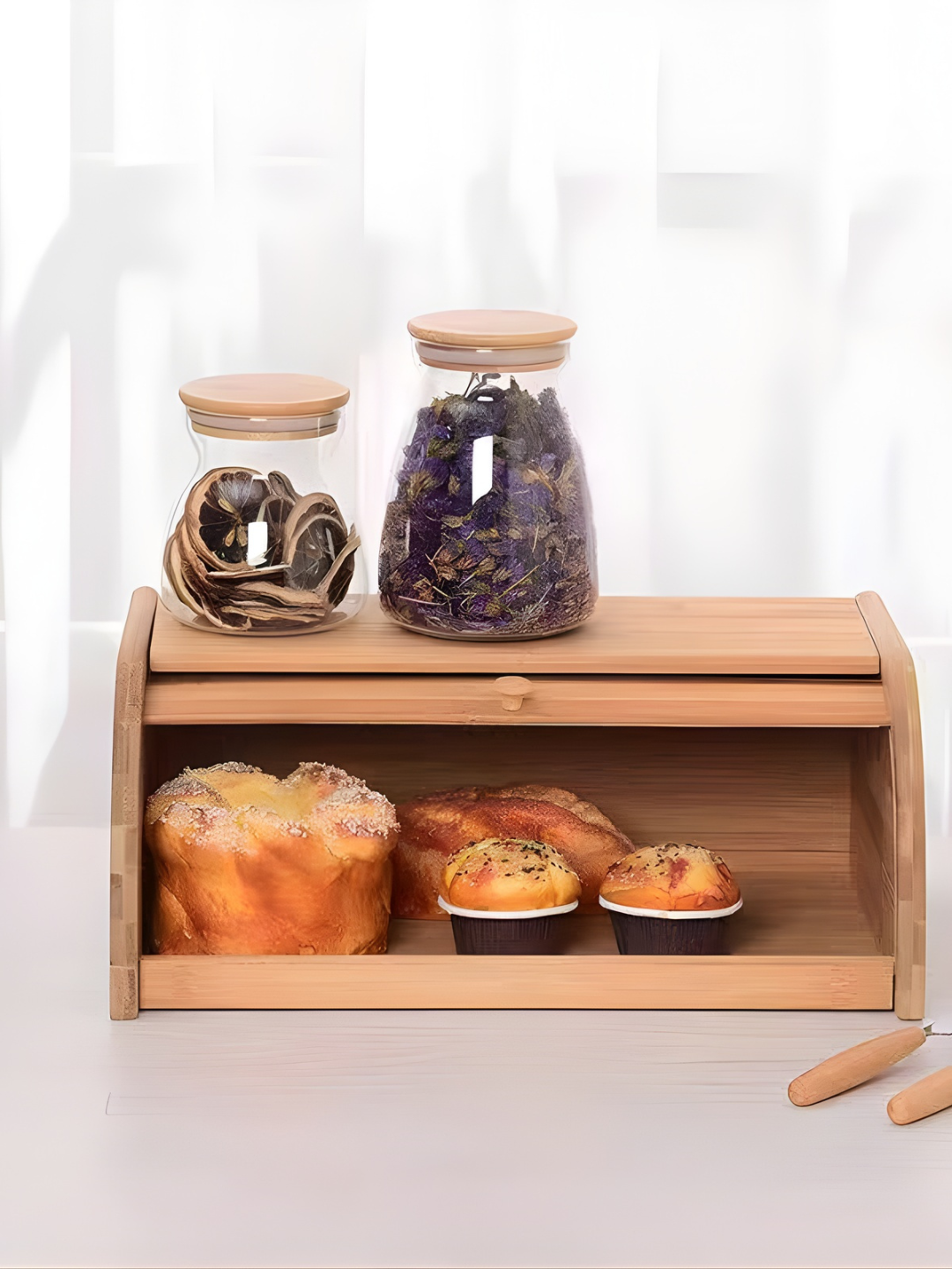 Non uchun idish (bambuk taglik va shaffof qopqoqli) - 
