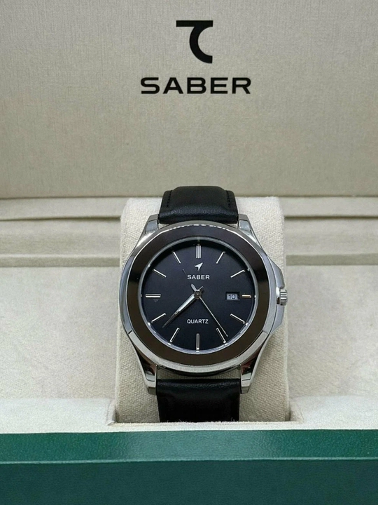 Мужские часы SABER кварцевые, металлический корпус, ремешок из экокожи - 