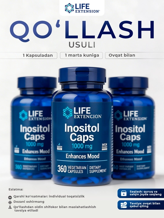 Life Extension, inositol, 1000 mg, 360 ta vegetarian kapsula