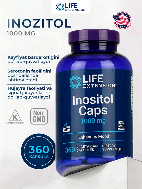 Life Extension, inositol, 1000 mg, 360 ta vegetarian kapsula