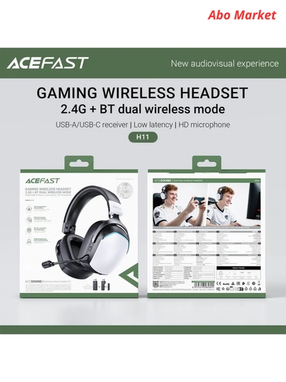 Acefast H11 o‘yin quloqchinlari, simsiz, RGB yoritgichli, 2.4G + Bluetooth, mikrofonli