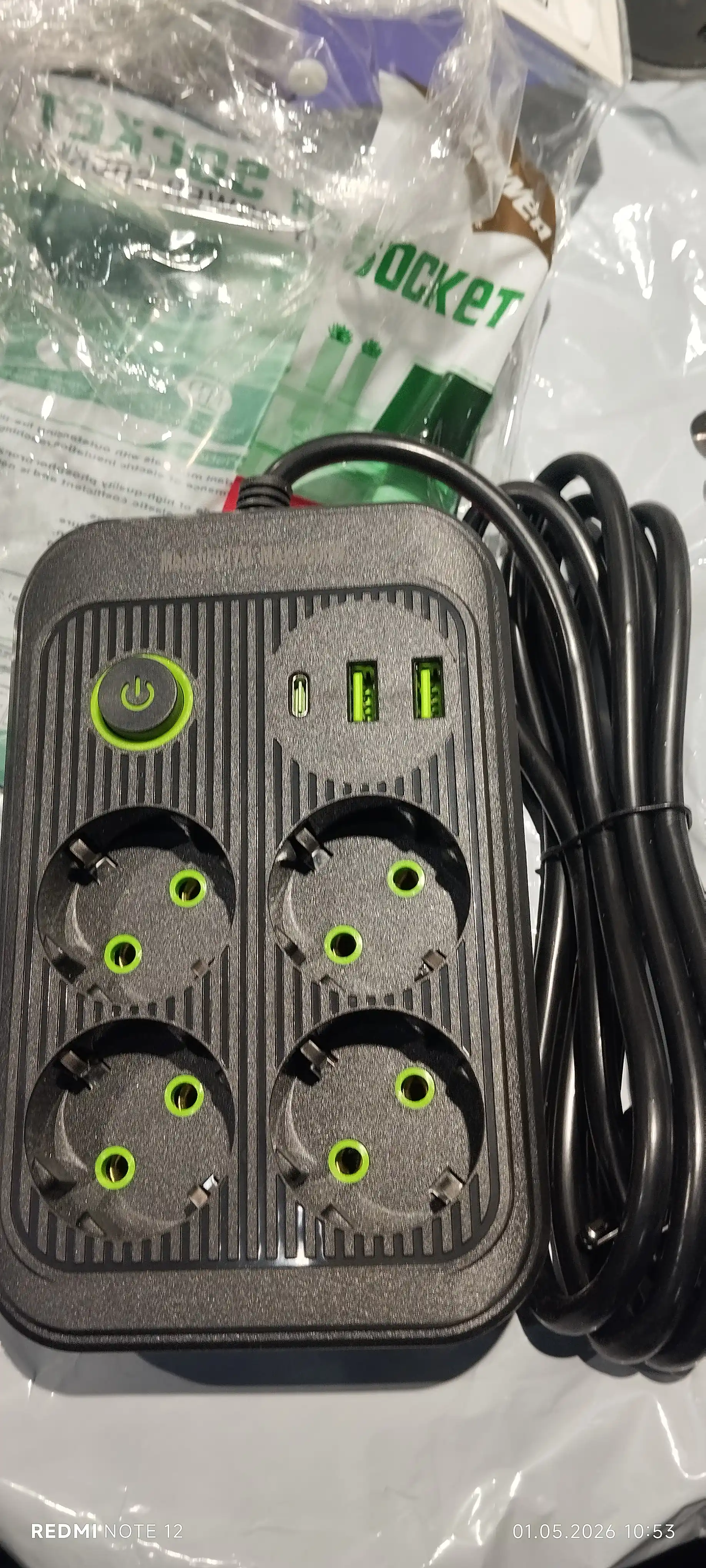 Elektr uzaytirgich, 2 metr, 3 ta USB port, Type-C, tarmoq filtri