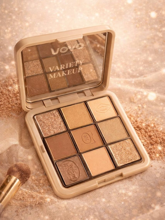 Ko‘z soyasi paletkasi 9 rang – nude & oltin shimmer, yuqori pigment - 
