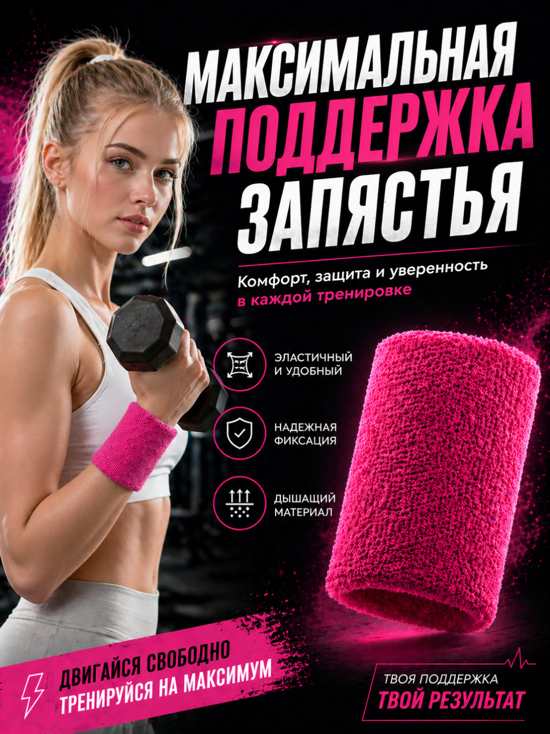 Fitnes va zal uchun mo‘ljallangan sport qo‘lqopi, elastik, bilakni qo‘llab-quvvatlovchi - 